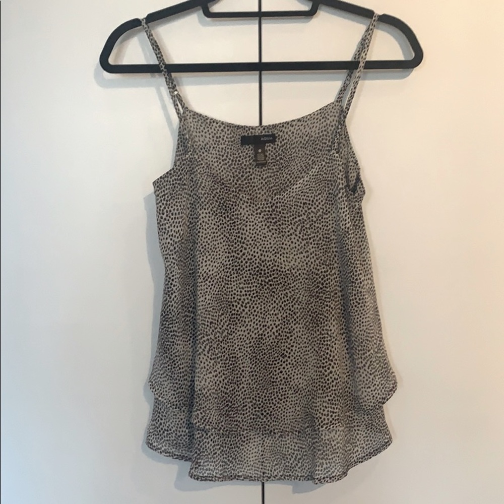 Aqua Black and White Animal Print Silky Tank